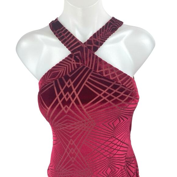 Emerald Sundae Red Velvet Velour Sleeveless Cross Mini Bodycon Dress Size S - Picture 3 of 5